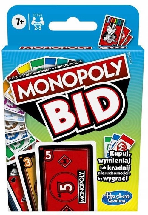 2w1 MONOPOLY BID HASBRO gra planszowa karciana + HEDBANZ JUNIOR Classic PL