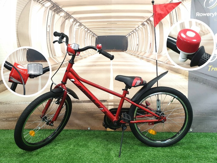 Rowerek dziecięcy dla chłopca 20" CZERWONY + chorągiewka, dzwonek, błotniki