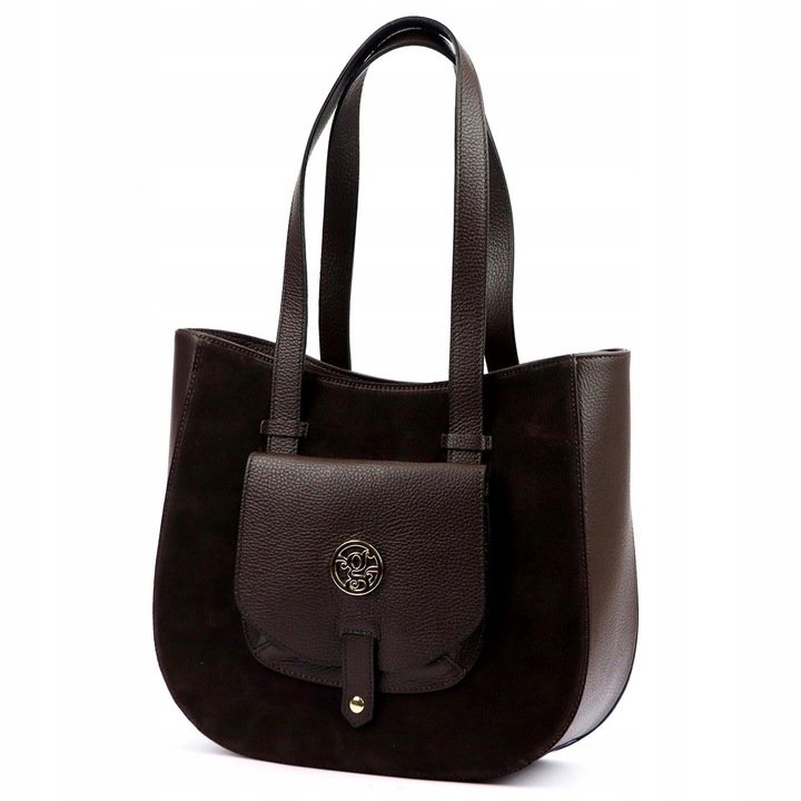 Torebka skórzana zamszowa A4 Gregorio shopper klasyczna 1729 ciemny brąz