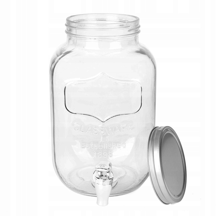 SZKLANY SŁOIK Z KRANIKIEM stojak na lemoniadę napoje soki piknik przyjęcie