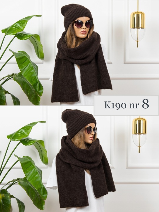 KOMPLET damski CZAPKA + duży SZALIK prążkowany ciepły szal zimowy POLSKI