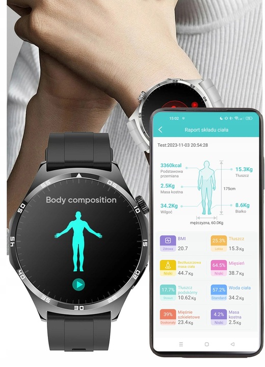 ZEGAREK MĘSKI SMARTWATCH DLA SENIORA EKG POMIAR CUKRU CIŚNIENIE TEMPERATURA