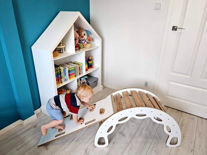 Bujak Montessori + ścianka/zjeżdżalnia biało-dębowy BM-310