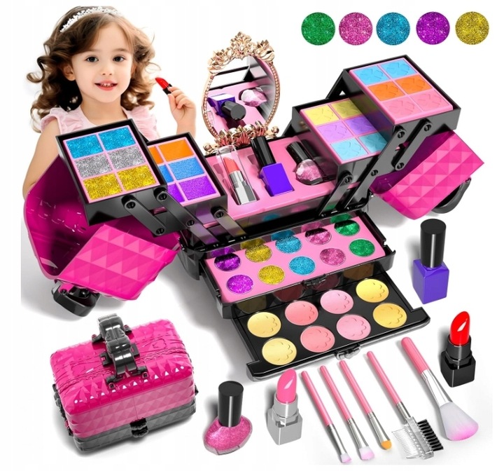 ZESTAW KOSMETYKÓW DO MAKIJAŻU I PAZNOKCI KUFEREK MAKE UP PREZENT DLA DZIECI