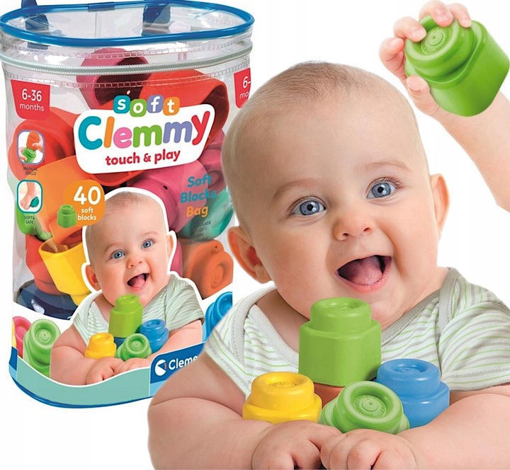 WORECZEK Z 40 KLOCKAMI SOFT MIĘKKIE KLOCKI DLA DZIECI CLEMENTONI