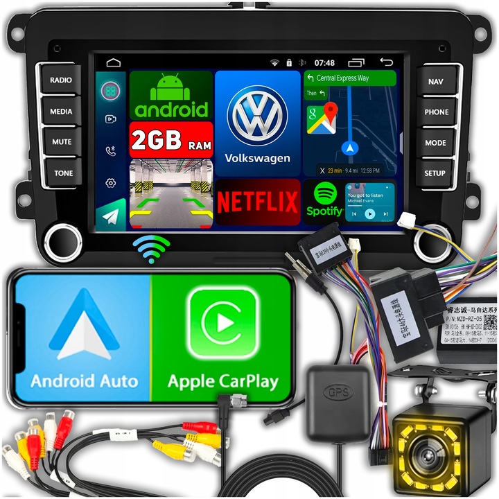 RADIO SAMOCHODOWE do VOLKSWAGEN VW SKODA SEAT 7" ANDROID CARPLAY GPS WIFI