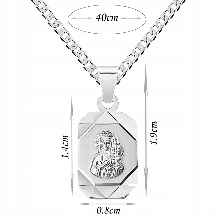 Medalik Matka Boska i łańcuszek pancerka 40 cm Srebrny komplet 925 pamiątka