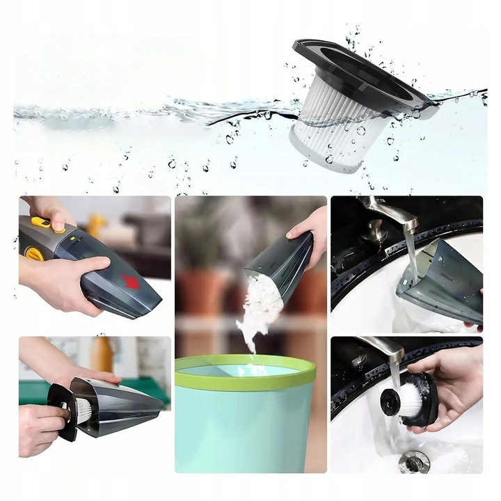 MOCNY ODKURZACZ SAMOCHODOWY RĘCZNY Z FUNKCJĄ PRANIA ZASYSA WODĘ 9.5KPA 120W