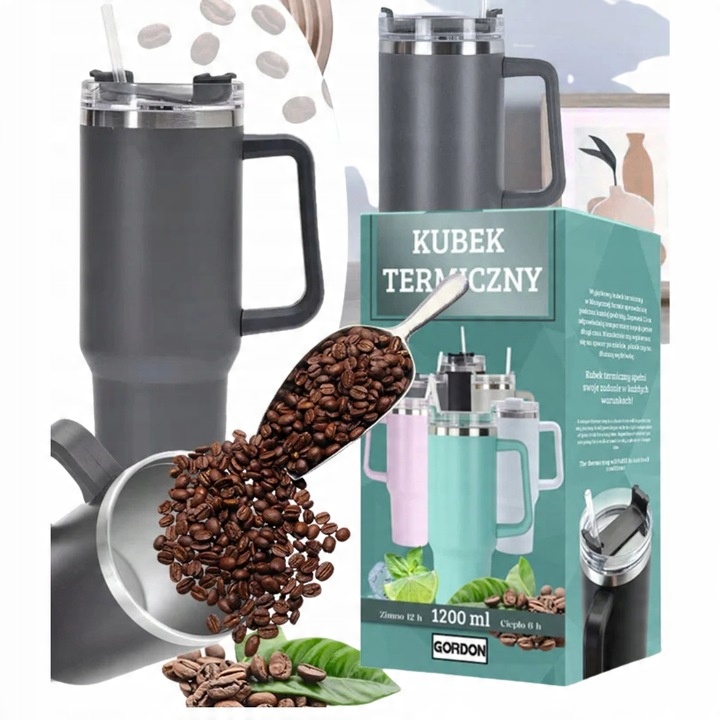 KUBEK TERMICZNY TERMOS ZE SŁOMKĄ STAL NIERDZEWNA DUŻY XXL 1200 ML