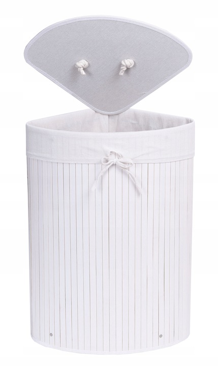 KOSZ POJEMNIK NA PRANIE BIELIZNĘ BAMBUSOWY NAROŻNY BIAŁY ŁAZIENKOWY 60L