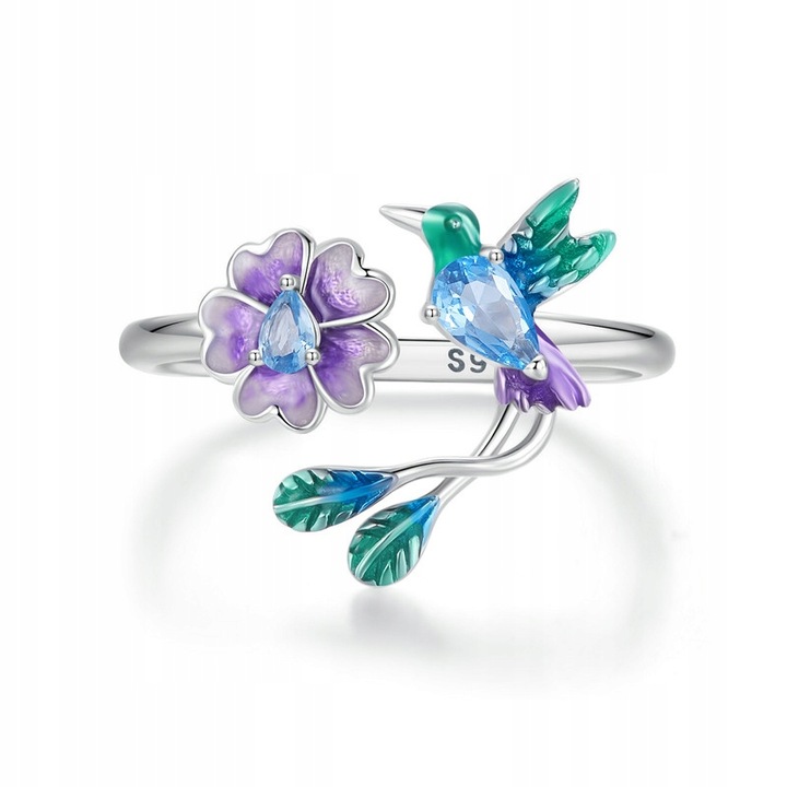 Srebrny Pierścionek Otwarty UROCZY RAJSKI PTAK S925