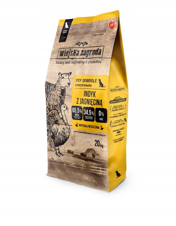Wiejska Zagroda Karma sucha dla psa INDYK z JAGNIĘCINĄ Średnie rasy M 20kg