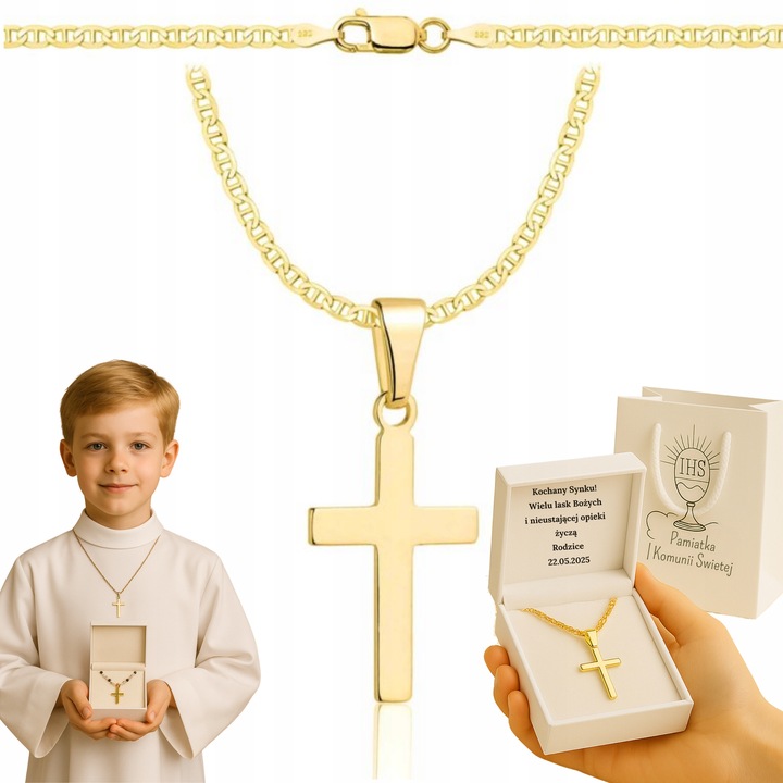 ZŁOTY ŁAŃCUSZEK NA CHRZCINY GUCCI Z KRZYŻYKIEM PR 585 925 + GRAWER GRATIS