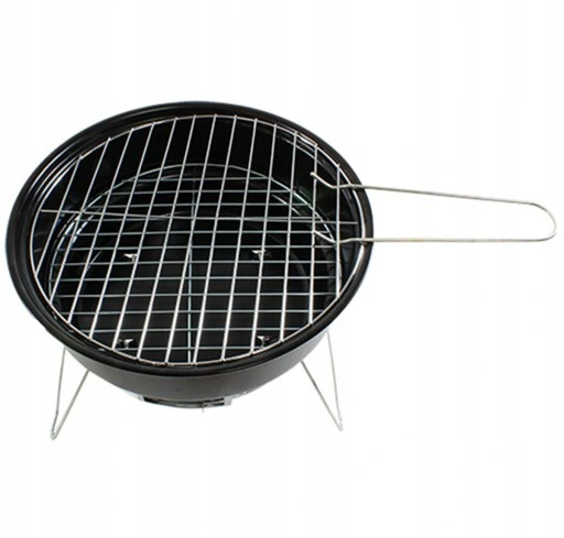 GRILL TURYSTYCZNY SKŁADANY PRZENOŚNY OKRĄGŁY Z UCHWYTEM CZARNY 26CM AG225B