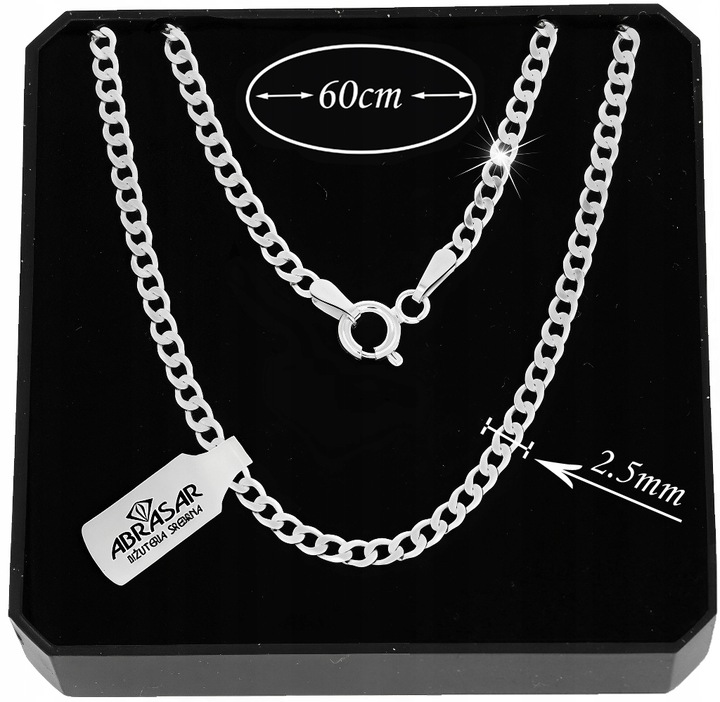 SREBRNY MĘSKI ŁAŃCUSZEK PANCERKA 025/60cm SREBRO pełne 925 DIAMENTOWANE