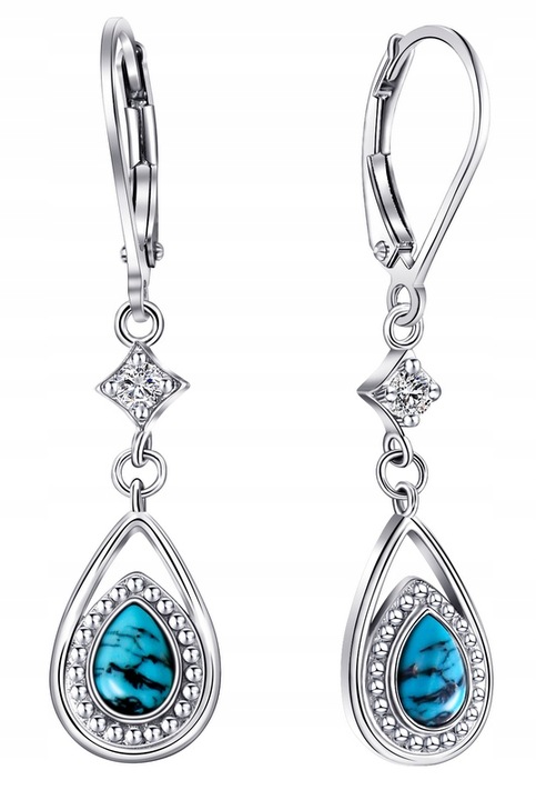 Kolczyki srebrne z turkusem długie wiszące dla kobiety srebro próba 925