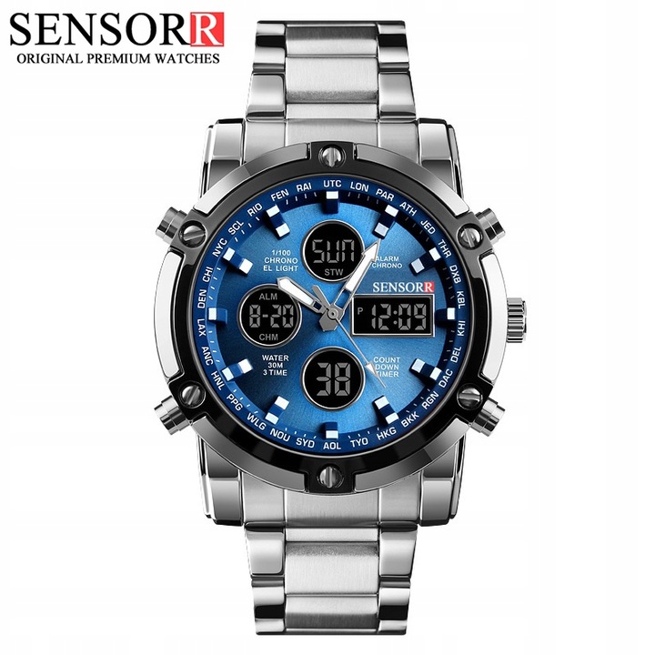 ELEGANCKI ZEGAREK MĘSKI NA BRANSOLECIE ELEKTRONICZNY WSKAZÓWKOWY SENSORR