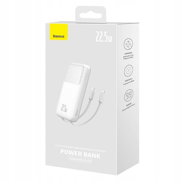 BASEUS POWERBANK 10000MAH 22.5W USB-A USB-C LIGHTNING DO TELEFONU KABEL