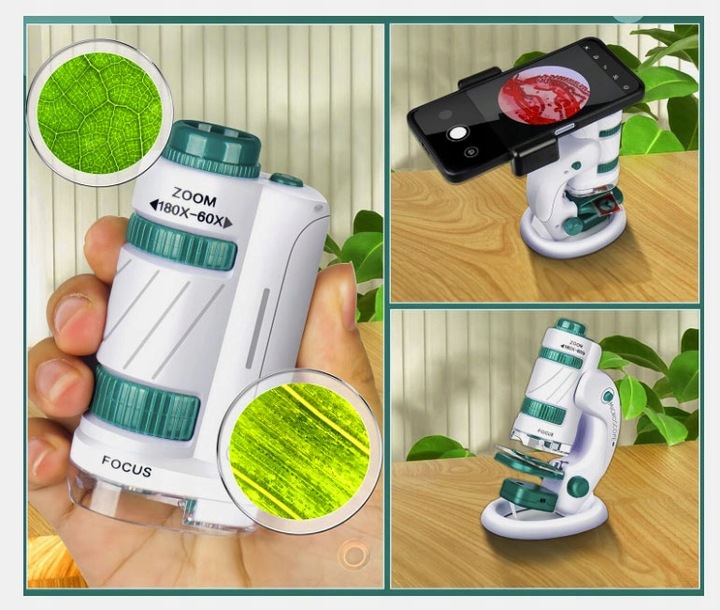 MIKROSKOP EDUKACYJNY DLA DZIECI 2W1 LABORATORIUM 60X/180X + AKCESORIA