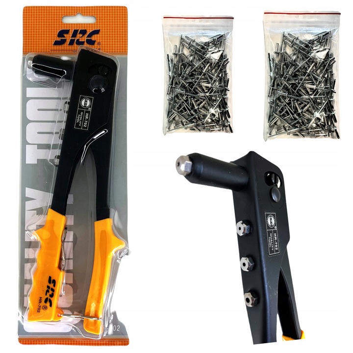 Nitownica ręczna do nitów zrywalnych 2.4 - 4.8 mm + 200 sztuk nitów