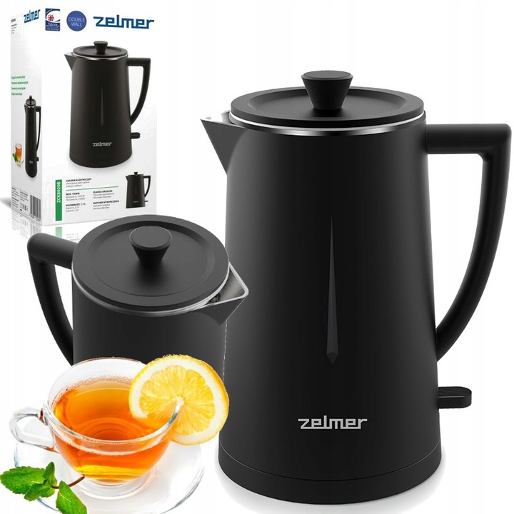 CZAJNIK ELEKTRYCZNY ZELMER BEZPRZEWODOWY STAL NIERDZEWNA CICHY 1,7L 1500W