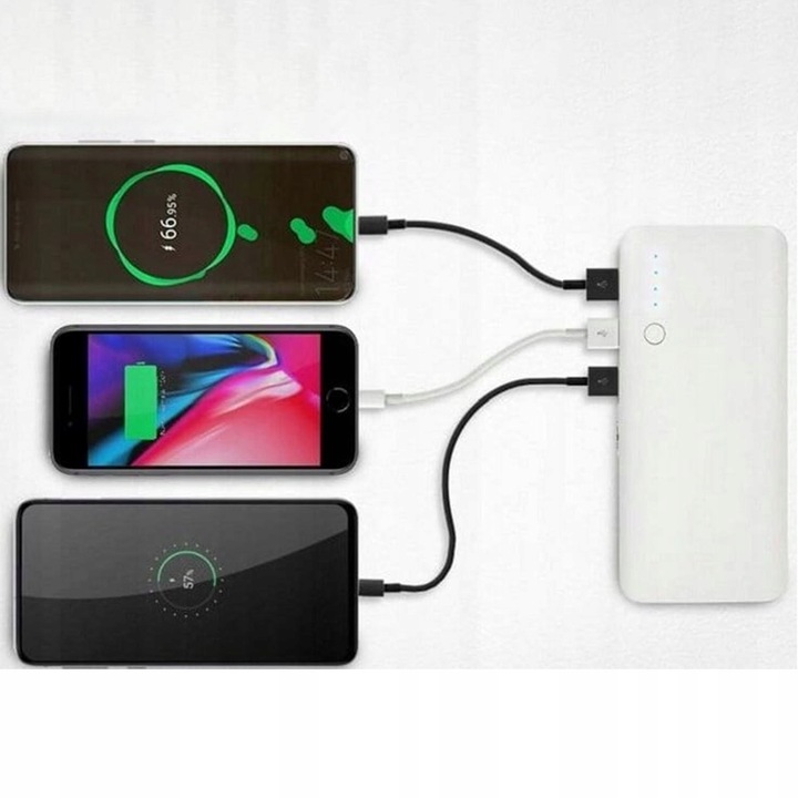 Powerbank 20 000 mAh 3xUSB czarny Z LATARKĄ LED