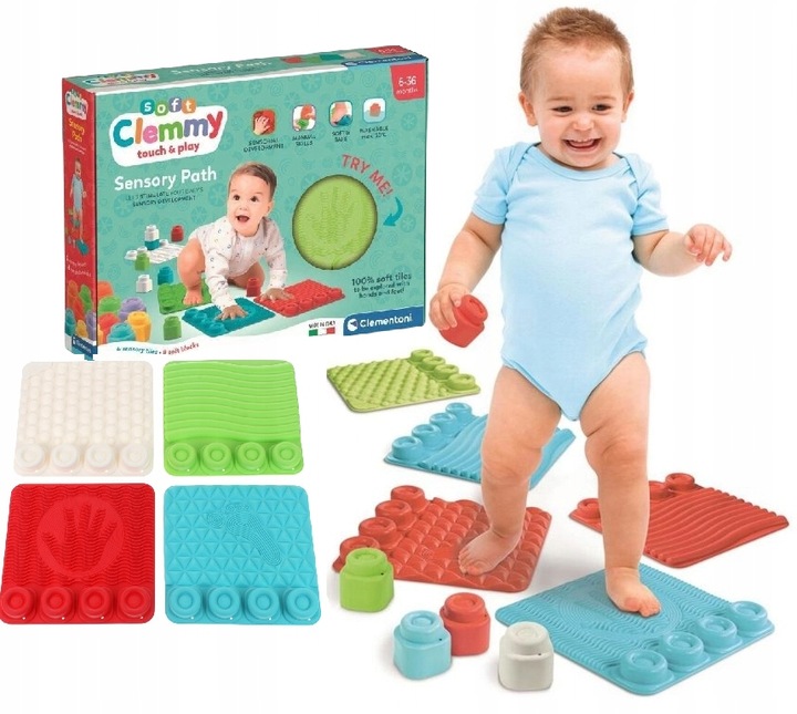 CLEMENTONI ŚCIEŻKA SENSORYCZNA MATA SOFT CLEMMY KLOCKI MIĘKKIE 17352