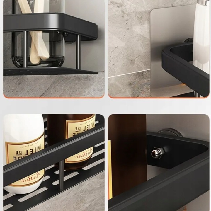 ZESTAW 2 SZT PÓŁKA ŁAZIENKOWA WISZĄCA METALOWA SAMOPRZYLEPNA CZARNA LOFT