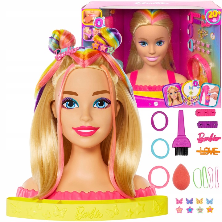 ZESTAW LALKA BARBIE GŁOWA DO CZESANIA STYLIZACJI WŁOSÓW FRYZUR 20 ELEMENTÓW