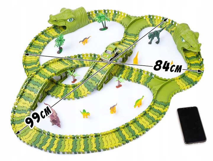 TOR SAMOCHODOWY WYŚCIGOWY PARK DINOZAURÓW MAGIC TRACK 240 elementów / 360cm