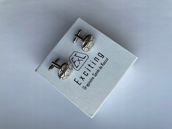 Modne eleganckie spinki do mankietów EXC Srebrna Piłka chromowane