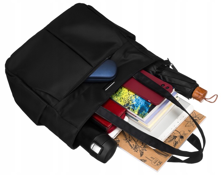 Torba damska PETERSON miejska torebka shopper bag na ramię czarna A4 lekka