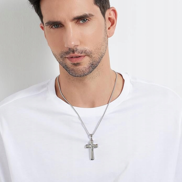 Srebrny ŁAŃCUSZEK z Krzyżykiem Męski WŁOSKI Krzyż ŁAŃCUCH Diamentowany