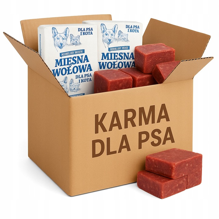 MIĘSO MROŻONE DLA PSA WOŁOWE BEZ KOŚCI 100% 10KG BARF KOSTKI KARMA WOŁOWA