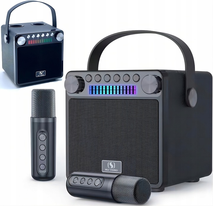 MASZYNA GŁOŚNIK KARAOKE Z 2 MIKROFONY BEZPRZEWODOWE BLUETOOTH KOLOROWA LED