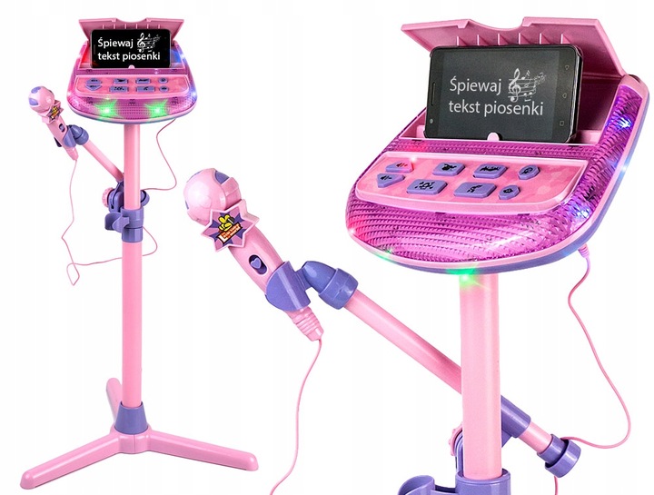 ZESTAW DO KARAOKE DLA DZIECI MIKROFON + REGULOWANY STATYW EFEKTY DŹWIĘK MP3
