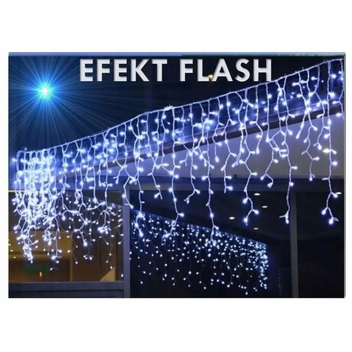 SOPLE 500 LED LAMPKI KURTYNA ŚWIETLNA ZEWNĘTRZNA 20M BIAŁY ZIMNY+FLASH IP44