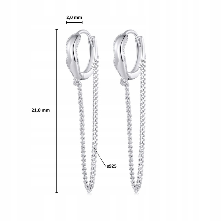 K481 Srebrne koła z łańcuszkami zatrzaski srebro 925