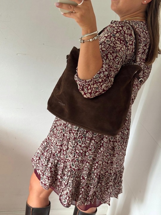 Torba Flora&Co torebka duża worek zamsz zamszowa eco brązowa czekoladowy