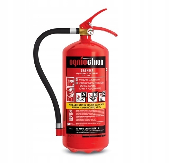Gaśnica proszkowa 6 kg GP- 6x ABC OGNIOCHRON wieszak + znak