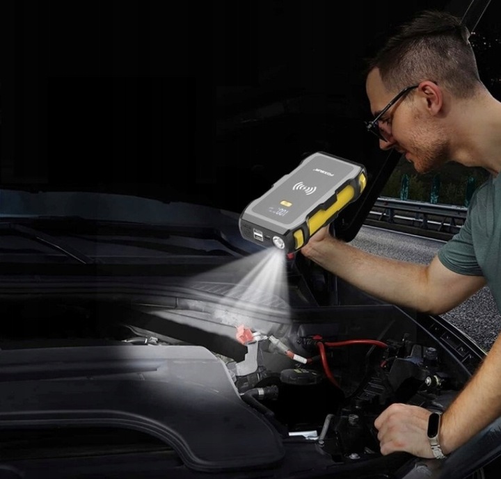 Mocny Jump Starter BOOSTER Rozruch PowerBank Ładowarka QI 39800 mAh 1200 A