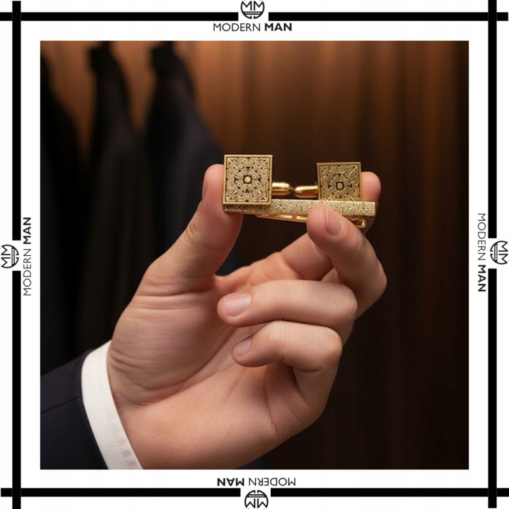 ZESTAW SPINKI DO MANKIETÓW I KRAWATU ZŁOTE NOWOCZESNE PREZENT DLA NIEGO