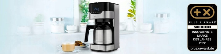Ekspres przelewowy Medion TERMOS 1.2L 900W,Reg.aromatu kawy,do 8 filiżanek