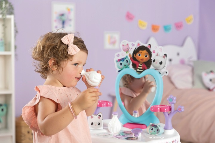 KOCI DOMEK GABI TOALETKA Z LUSTREM TABORET SALON PIĘKNOŚCI + 10 AKCESORIÓW