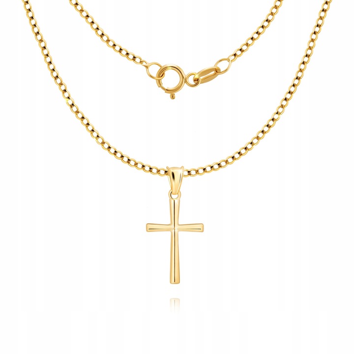 ZŁOTY PEŁNY ŁAŃCUSZEK MĘSKI PANCERKA Z KRZYŻYKIEM 925/585 SREBRO GRAWER