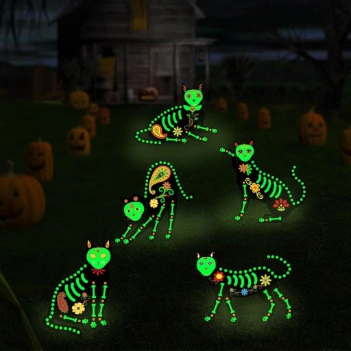 ZESTAW 5 fluorescencyjnych przerażających kotów święcace w ciemności +kotwy