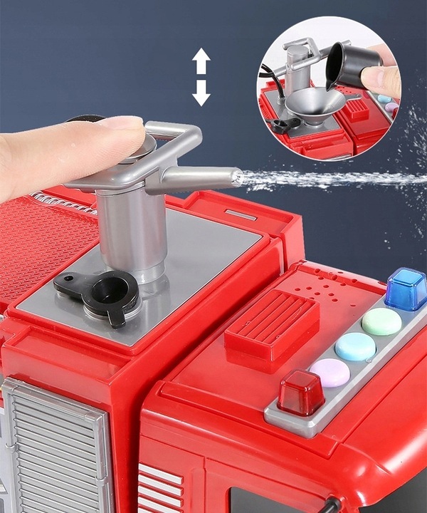 DUŻY WÓZ STRAŻACKI NA WODĘ STRAŻ POŻARNA zjeżdżalnia 4 auta ŚWIATŁO DŻWIĘK