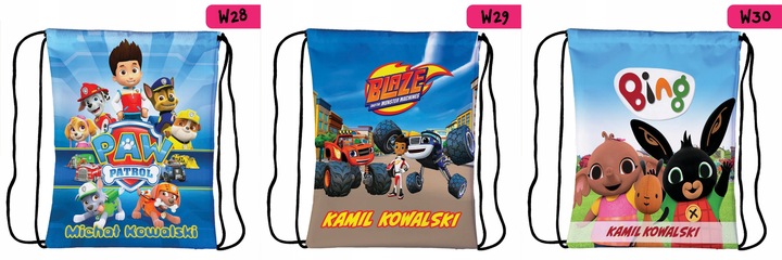 Worek plecak dla dzieci do przedszkola szkoły PERSONALIZOWANY różne wzory