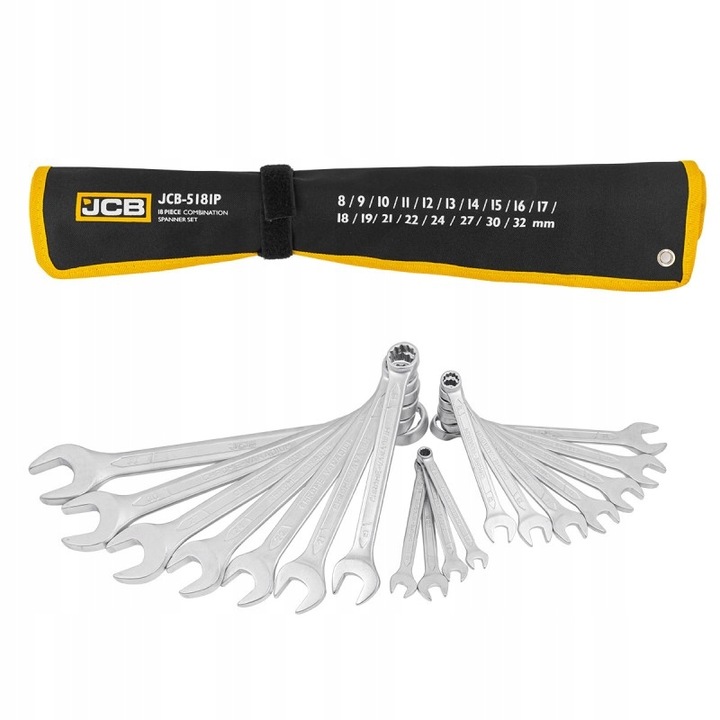 ZESTAW KLUCZY PŁASKO-OCZKOWYCH 18 ELEMENTÓW STAL CRV 8-32 MM JCB