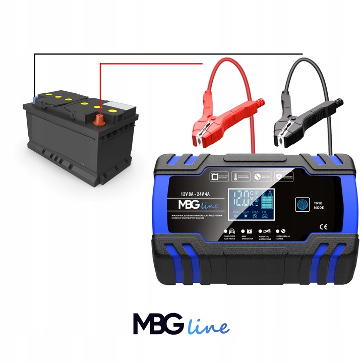 Mocny Prostownik Samochodowy Ładowarka Akumulatora LCD 24V 12V 8A AUTOMAT